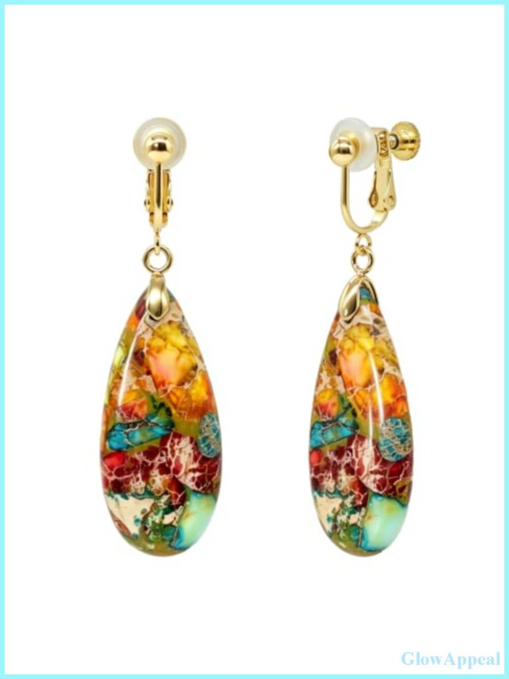 Teardrop Natural Stone Boho Clip On Earrings Colorful Beach Jewelry Gift